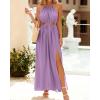 imageBTFBM Women Halter Summer Dresses 2025 Sleeveless Cutout Backless Sundress Slit Boho Casual Maxi Wedding Beach DressPurple