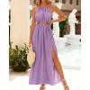 imageBTFBM Women Halter Summer Dresses 2025 Sleeveless Cutout Backless Sundress Slit Boho Casual Maxi Wedding Beach DressPurple