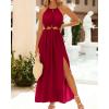 imageBTFBM Women Halter Summer Dresses 2025 Sleeveless Cutout Backless Sundress Slit Boho Casual Maxi Wedding Beach DressRed