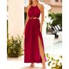 imageBTFBM Women Halter Summer Dresses 2025 Sleeveless Cutout Backless Sundress Slit Boho Casual Maxi Wedding Beach DressRed