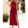 imageBTFBM Women Halter Summer Dresses 2025 Sleeveless Cutout Backless Sundress Slit Boho Casual Maxi Wedding Beach DressRed