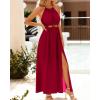 imageBTFBM Women Halter Summer Dresses 2025 Sleeveless Cutout Backless Sundress Slit Boho Casual Maxi Wedding Beach DressRed