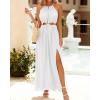imageBTFBM Women Halter Summer Dresses 2025 Sleeveless Cutout Backless Sundress Slit Boho Casual Maxi Wedding Beach DressWhite