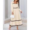 imageBTFBM RIC Rac Dress Women Maxi Dress Square Neck Long Sleeve Smocked Tie Back ALine Flowy Fall Wedding Guest DressesSolid Beige