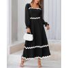 imageBTFBM RIC Rac Dress Women Maxi Dress Square Neck Long Sleeve Smocked Tie Back ALine Flowy Fall Wedding Guest DressesSolid Black