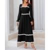 imageBTFBM RIC Rac Dress Women Maxi Dress Square Neck Long Sleeve Smocked Tie Back ALine Flowy Fall Wedding Guest DressesSolid Black