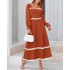 imageBTFBM RIC Rac Dress Women Maxi Dress Square Neck Long Sleeve Smocked Tie Back ALine Flowy Fall Wedding Guest DressesSolid Brick Red