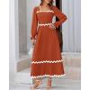 imageBTFBM RIC Rac Dress Women Maxi Dress Square Neck Long Sleeve Smocked Tie Back ALine Flowy Fall Wedding Guest DressesSolid Brick Red