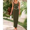 imageBTFBM Women Bodycon Maxi Dress Square Neck Sleeveless Contrast Binding Slit Cocktail Formal Wedding Guest Dresses 2025Army Green
