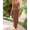 imageBTFBM Women Bodycon Maxi Dress Square Neck Sleeveless Contrast Binding Slit Cocktail Formal Wedding Guest Dresses 2025Coffee