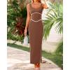 imageBTFBM Women Bodycon Maxi Dress Square Neck Sleeveless Contrast Binding Slit Cocktail Formal Wedding Guest Dresses 2025Coffee