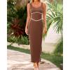 imageBTFBM Women Bodycon Maxi Dress Square Neck Sleeveless Contrast Binding Slit Cocktail Formal Wedding Guest Dresses 2025Coffee