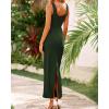 imageBTFBM Women Bodycon Maxi Dress Square Neck Sleeveless Contrast Binding Slit Cocktail Formal Wedding Guest Dresses 2025Dark Green