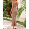 imageBTFBM Women Bodycon Maxi Dress Square Neck Sleeveless Contrast Binding Slit Cocktail Formal Wedding Guest Dresses 2025Khaki