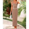 imageBTFBM Women Bodycon Maxi Dress Square Neck Sleeveless Contrast Binding Slit Cocktail Formal Wedding Guest Dresses 2025Khaki