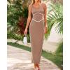 imageBTFBM Women Bodycon Maxi Dress Square Neck Sleeveless Contrast Binding Slit Cocktail Formal Wedding Guest Dresses 2025Khaki