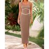imageBTFBM Women Bodycon Maxi Dress Square Neck Sleeveless Contrast Binding Slit Cocktail Formal Wedding Guest Dresses 2025Khaki