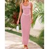 imageBTFBM Women Bodycon Maxi Dress Square Neck Sleeveless Contrast Binding Slit Cocktail Formal Wedding Guest Dresses 2025Light Pink