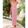 imageBTFBM Women Bodycon Maxi Dress Square Neck Sleeveless Contrast Binding Slit Cocktail Formal Wedding Guest Dresses 2025Light Pink