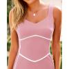 imageBTFBM Women Bodycon Maxi Dress Square Neck Sleeveless Contrast Binding Slit Cocktail Formal Wedding Guest Dresses 2025Light Pink