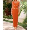 imageBTFBM Women Bodycon Maxi Dress Square Neck Sleeveless Contrast Binding Slit Cocktail Formal Wedding Guest Dresses 2025Orange