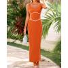 imageBTFBM Women Bodycon Maxi Dress Square Neck Sleeveless Contrast Binding Slit Cocktail Formal Wedding Guest Dresses 2025Orange