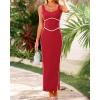 imageBTFBM Women Bodycon Maxi Dress Square Neck Sleeveless Contrast Binding Slit Cocktail Formal Wedding Guest Dresses 2025Red