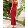 imageBTFBM Women Bodycon Maxi Dress Square Neck Sleeveless Contrast Binding Slit Cocktail Formal Wedding Guest Dresses 2025Red