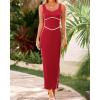 imageBTFBM Women Bodycon Maxi Dress Square Neck Sleeveless Contrast Binding Slit Cocktail Formal Wedding Guest Dresses 2025Red