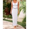 imageBTFBM Women Bodycon Maxi Dress Square Neck Sleeveless Contrast Binding Slit Cocktail Formal Wedding Guest Dresses 2025White