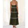 imageBTFBM Boho Summer Dresses 2025 Spaghetti Strap Backless Sundress RIC Rac Trim Tiered ALine Long Casual Vacation DressArmy Green