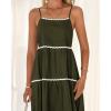imageBTFBM Boho Summer Dresses 2025 Spaghetti Strap Backless Sundress RIC Rac Trim Tiered ALine Long Casual Vacation DressArmy Green