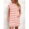 imageBTFBM Casual Dresses for Women 2025 Summer Striped Tshirt Short Dress Loose Cap Sleeve Beach Vacation Clothes PocketsPink