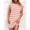imageBTFBM Casual Dresses for Women 2025 Summer Striped Tshirt Short Dress Loose Cap Sleeve Beach Vacation Clothes PocketsPink