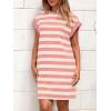 imageBTFBM Casual Dresses for Women 2025 Summer Striped Tshirt Short Dress Loose Cap Sleeve Beach Vacation Clothes PocketsPink