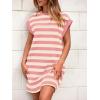 imageBTFBM Casual Dresses for Women 2025 Summer Striped Tshirt Short Dress Loose Cap Sleeve Beach Vacation Clothes PocketsPink