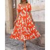 imageBTFBM Womens Boho Summer Dresses Short Sleeve Floral Print Smocked Tie Back Tiered ALine Flowy Cruise Vacation DressFloral Beige Orange