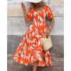 imageBTFBM Womens Boho Summer Dresses Short Sleeve Floral Print Smocked Tie Back Tiered ALine Flowy Cruise Vacation DressFloral Beige Orange