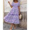 imageBTFBM Womens Boho Summer Dresses Short Sleeve Floral Print Smocked Tie Back Tiered ALine Flowy Cruise Vacation DressFloral White Purple