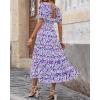 imageBTFBM Womens Boho Summer Dresses Short Sleeve Floral Print Smocked Tie Back Tiered ALine Flowy Cruise Vacation DressFloral White Purple