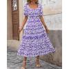 imageBTFBM Womens Boho Summer Dresses Short Sleeve Floral Print Smocked Tie Back Tiered ALine Flowy Cruise Vacation DressFloral White Purple