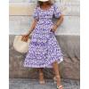 imageBTFBM Womens Boho Summer Dresses Short Sleeve Floral Print Smocked Tie Back Tiered ALine Flowy Cruise Vacation DressFloral White Purple