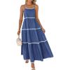 imageBTFBM Boho Summer Dresses 2025 Spaghetti Strap Backless Sundress RIC Rac Trim Tiered ALine Long Casual Vacation DressSolid Dark Blue