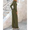 imageBTFBM Jumpsuits For Women Dressy Long Sleeve Wide Pants Rompers Mock Neck Ruched 2025 Casual Spring One Piece JumpsuitSolid Army Green