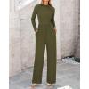 imageBTFBM Jumpsuits For Women Dressy Long Sleeve Wide Pants Rompers Mock Neck Ruched 2025 Casual Spring One Piece JumpsuitSolid Army Green
