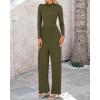 imageBTFBM Jumpsuits For Women Dressy Long Sleeve Wide Pants Rompers Mock Neck Ruched 2025 Casual Spring One Piece JumpsuitSolid Army Green