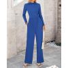 imageBTFBM Jumpsuits For Women Dressy Long Sleeve Wide Pants Rompers Mock Neck Ruched 2025 Casual Spring One Piece JumpsuitSolid Blue