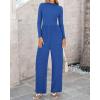 imageBTFBM Jumpsuits For Women Dressy Long Sleeve Wide Pants Rompers Mock Neck Ruched 2025 Casual Spring One Piece JumpsuitSolid Blue