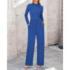 imageBTFBM Jumpsuits For Women Dressy Long Sleeve Wide Pants Rompers Mock Neck Ruched 2025 Casual Spring One Piece JumpsuitSolid Blue