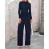 imageBTFBM Jumpsuits For Women Dressy Long Sleeve Wide Pants Rompers Mock Neck Ruched 2025 Casual Spring One Piece JumpsuitSolid Navy